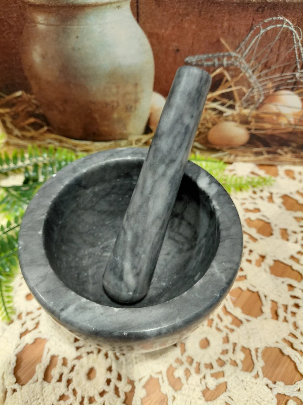 Premium Gray Marble Mortar and Pestle - Smooth Stone Grinder